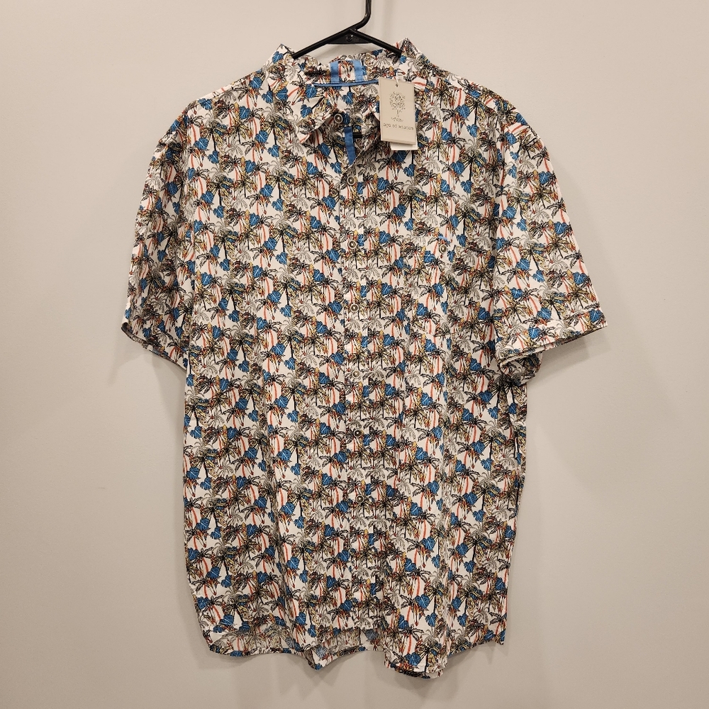 Age of Wisdom NWT Men's Button Up Collared Short Sleeve Tee Tropical Beach